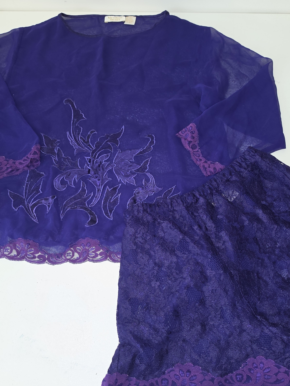 Vintage Victoria's Secret Sheer Embroidered Chemise Set in Deep Purple